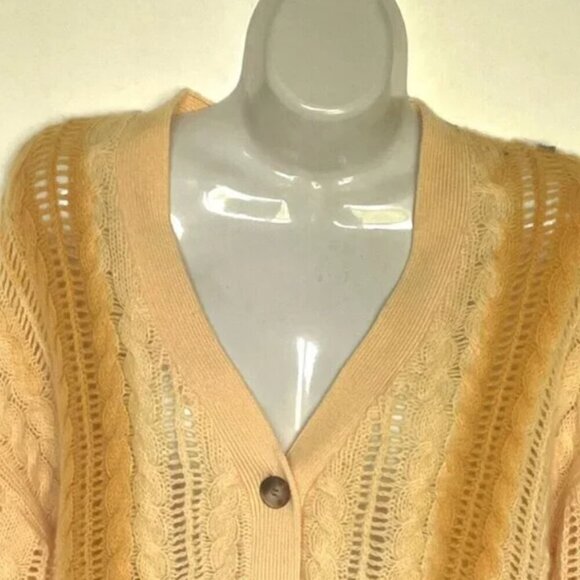 Naadam Lofty Cable Knit Cashmere Cardigan Large Yellow Ombre V-Neck Sweater - Picture 5 of 8